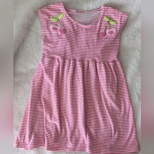 Cute Pink and White Stripe Tank Dress with Cherry detail. Size 5